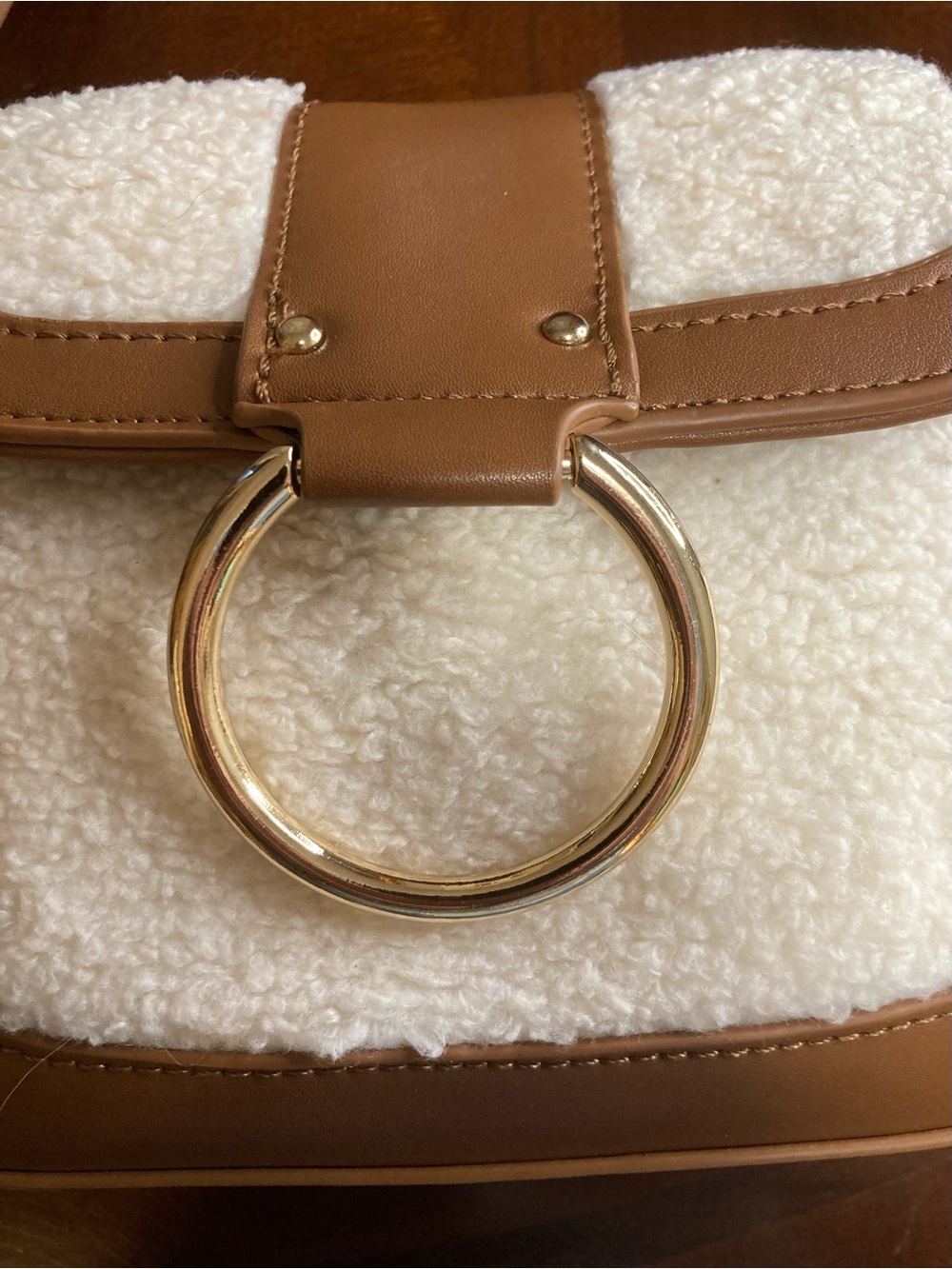 Antik Kraft Vegan Leather & Shearling Crossbody Saddle Bag - Cognac & Cream NWOT - Picture 11 of 15